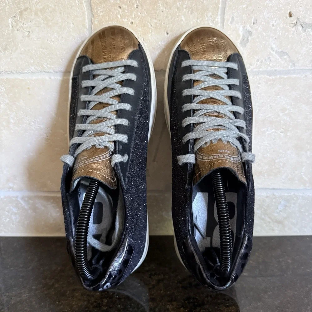 P448 John Glitter Black and Gold Low Top Sneakers EU 40 US 10 Made In Italy